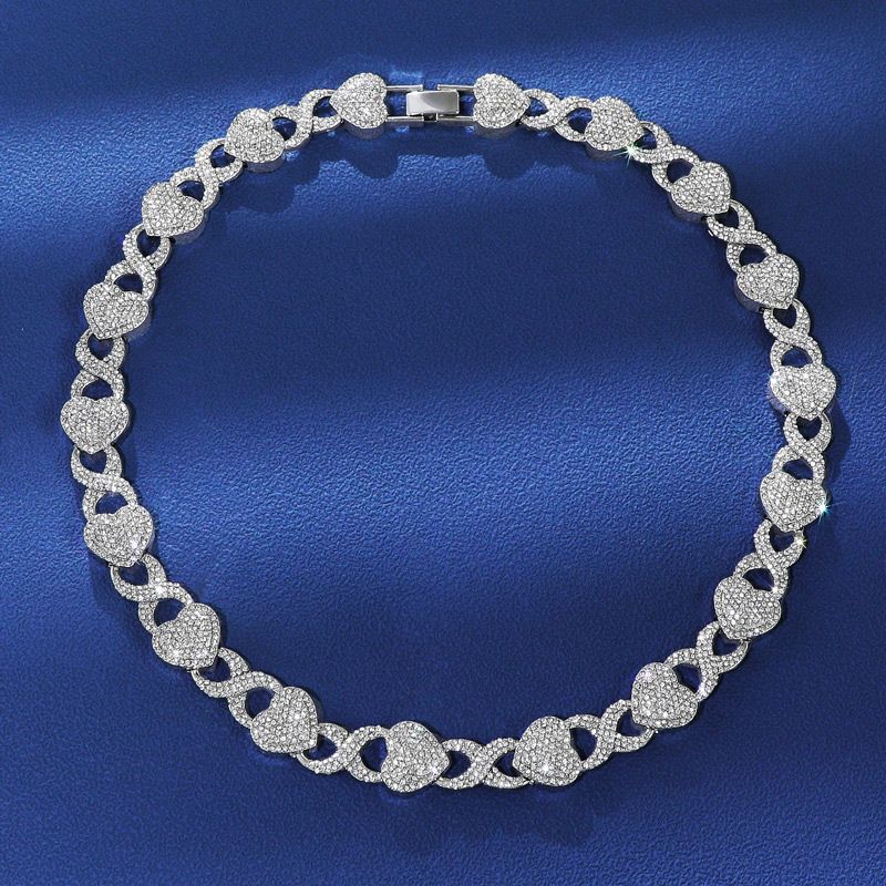 Lunar Brilliance 11mm Moissanite Iced Heart Infinity Link Chain White Gold